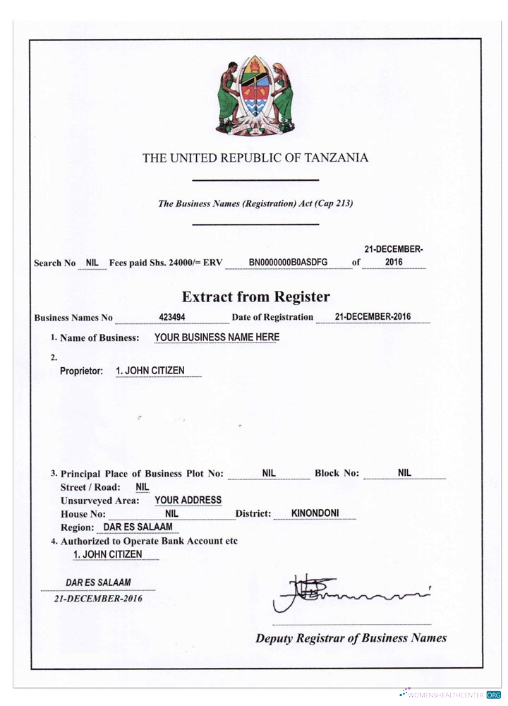 Download TANZANIA business registration version2 Photoshop template